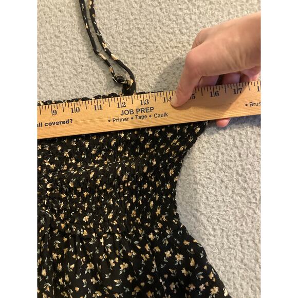 Papaya Tank Top Medium Floral Flare Stretch Smocked Black Yellow Cottage Y2K - Picture 11 of 15